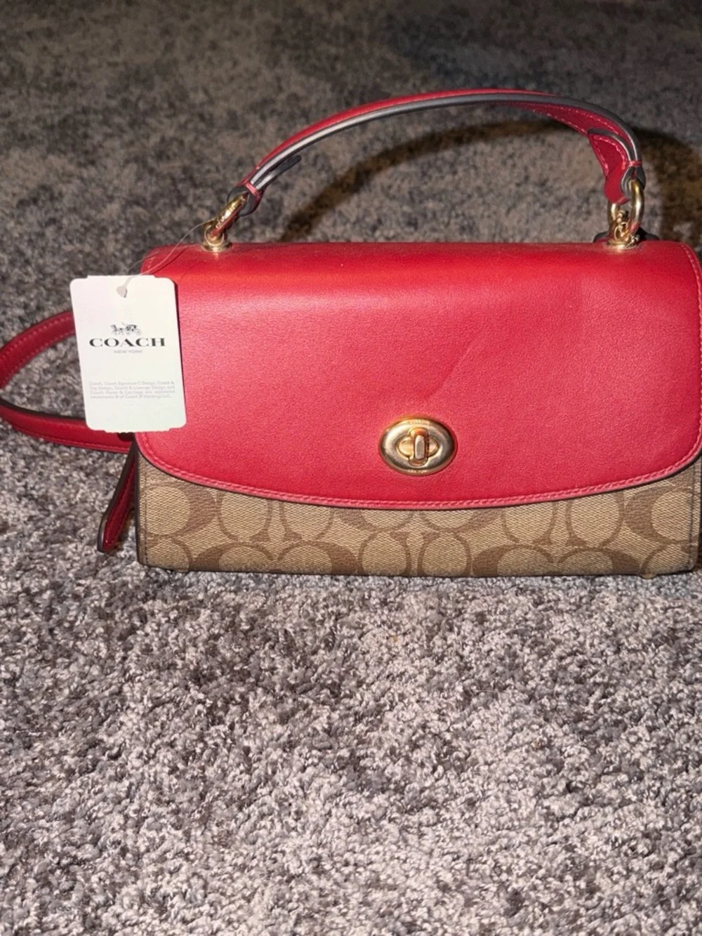 Coach Red Leather and Signature Canvas Top-Handle Shoulder Bag
